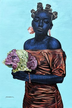 Amor y flores -Siglo XXI, Contemporáneo, Retrato figurativo, África, Mujer
