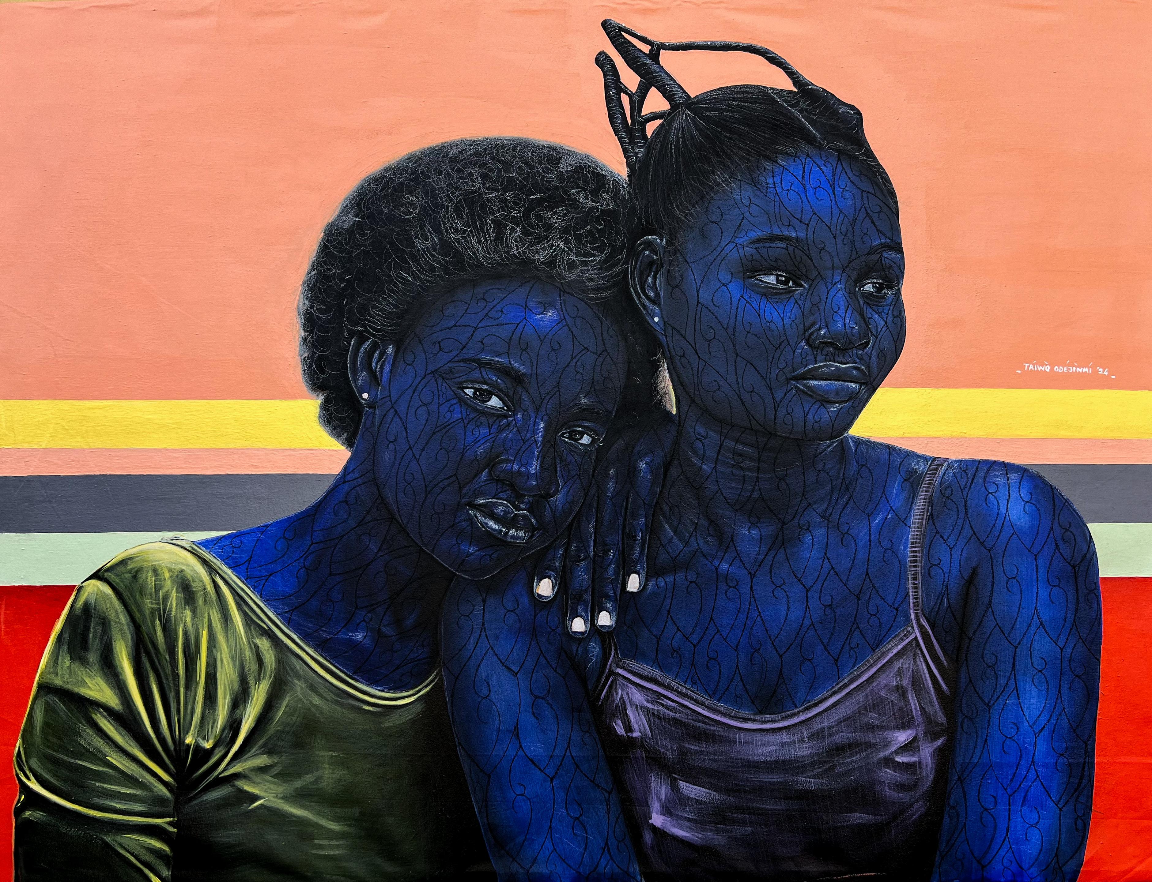Tú y yo - Siglo XXI, Contemporáneo, Figurativo, Retrato, Amor África Mujeres - Mixed Media Art de Taiwo Odejinmi
