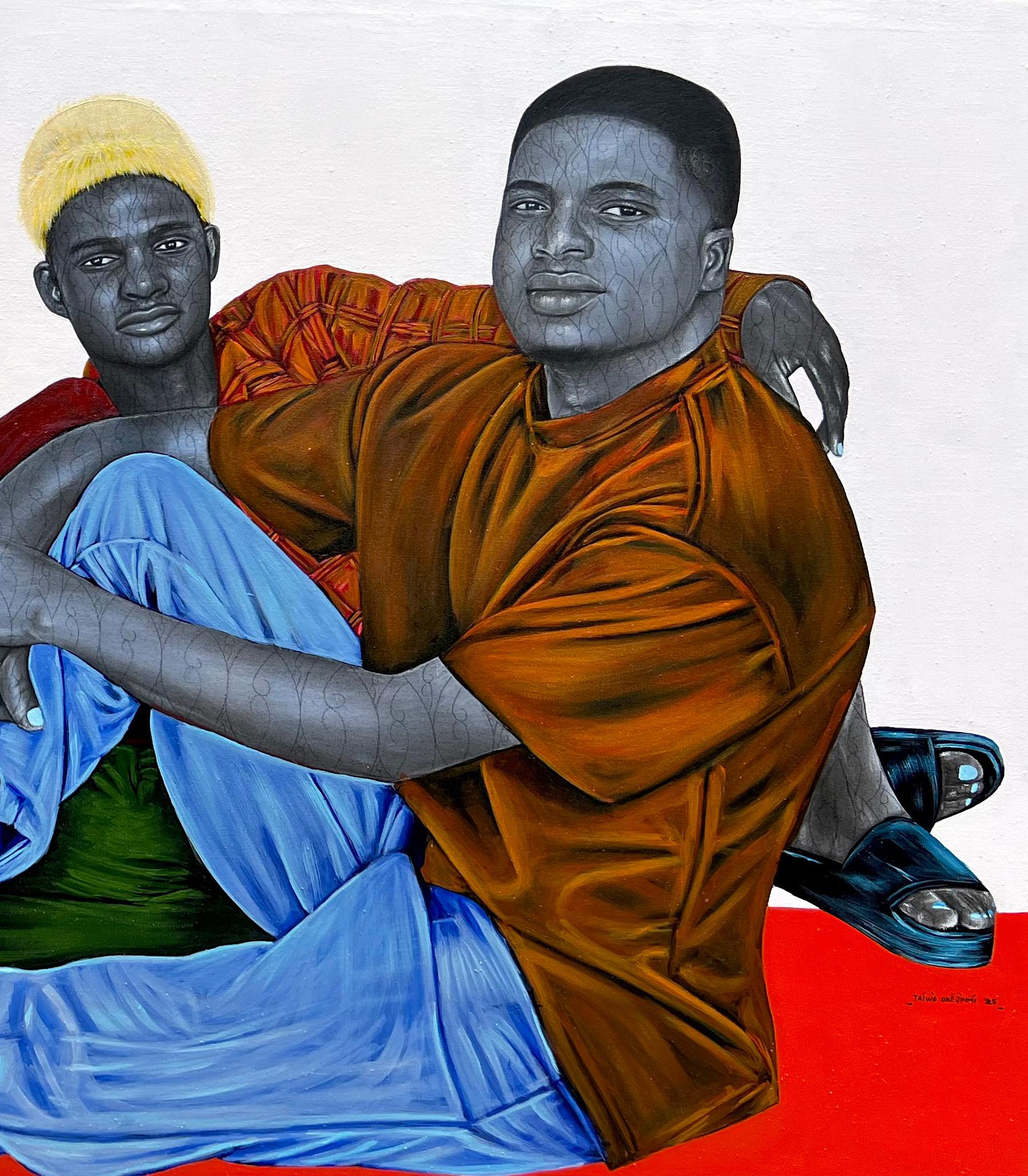 Meine Brüder und ich (The Love We Share) - 21. Jahrhundert, Zeitgenössisch, Figurativ (Schwarz), Portrait Painting, von Taiwo Odejinmi