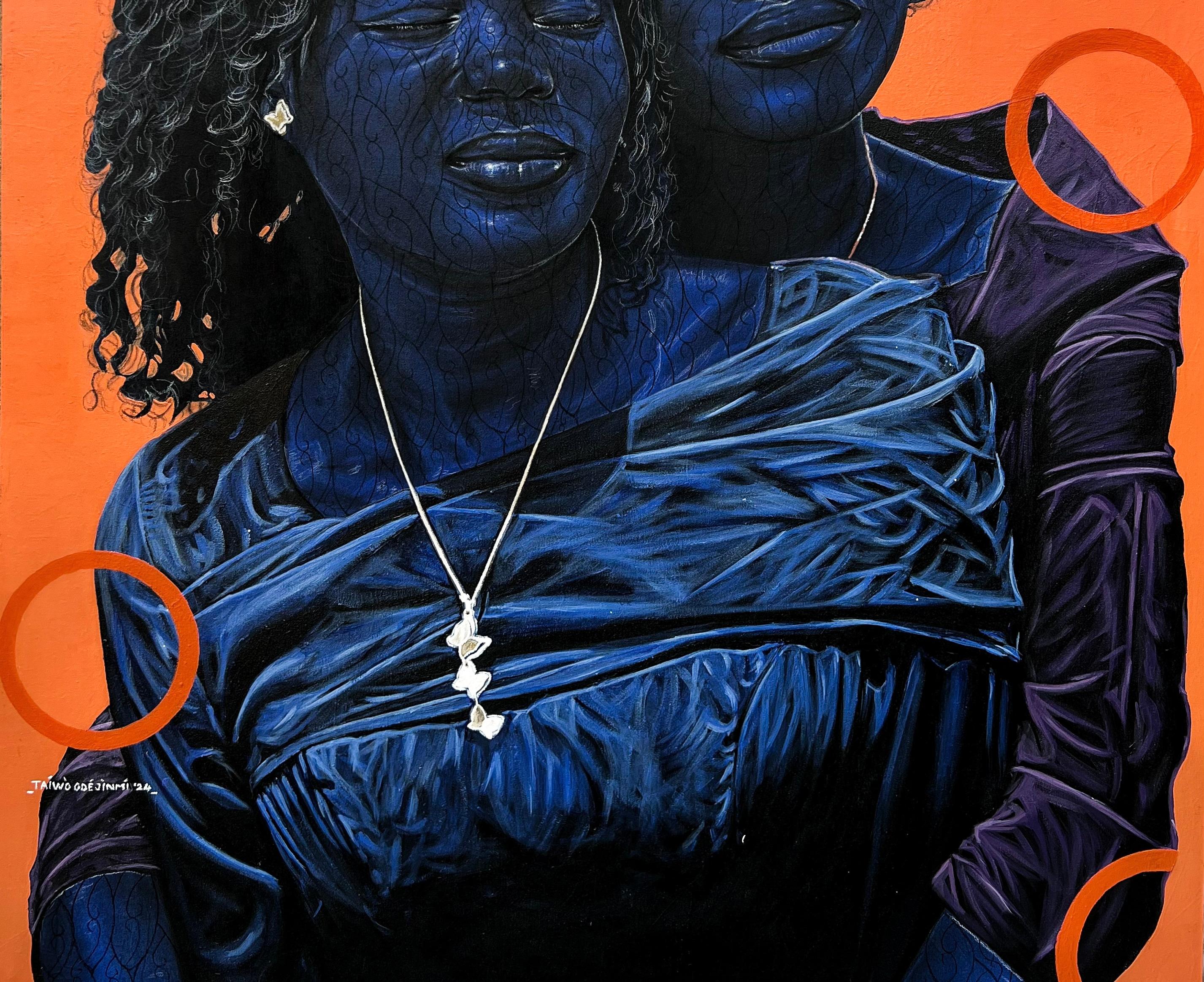 Where Love Resides(We are Sisters) -21st Century, Contemporary, Figurative Women - Black Portrait Painting by Taiwo Odejinmi