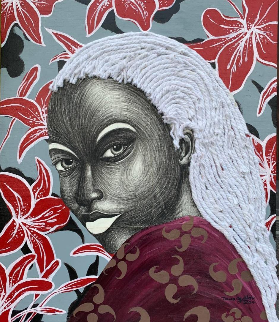 Mujer íntegra - Siglo XXI Contemporáneo, Retrato figurativo, Técnica mixta - Figurative Painting Gris de Taiwo Oguntola