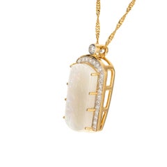 TAJ 10.80 Carat Opal Diamond Halo Yellow Gold Pendant Necklace