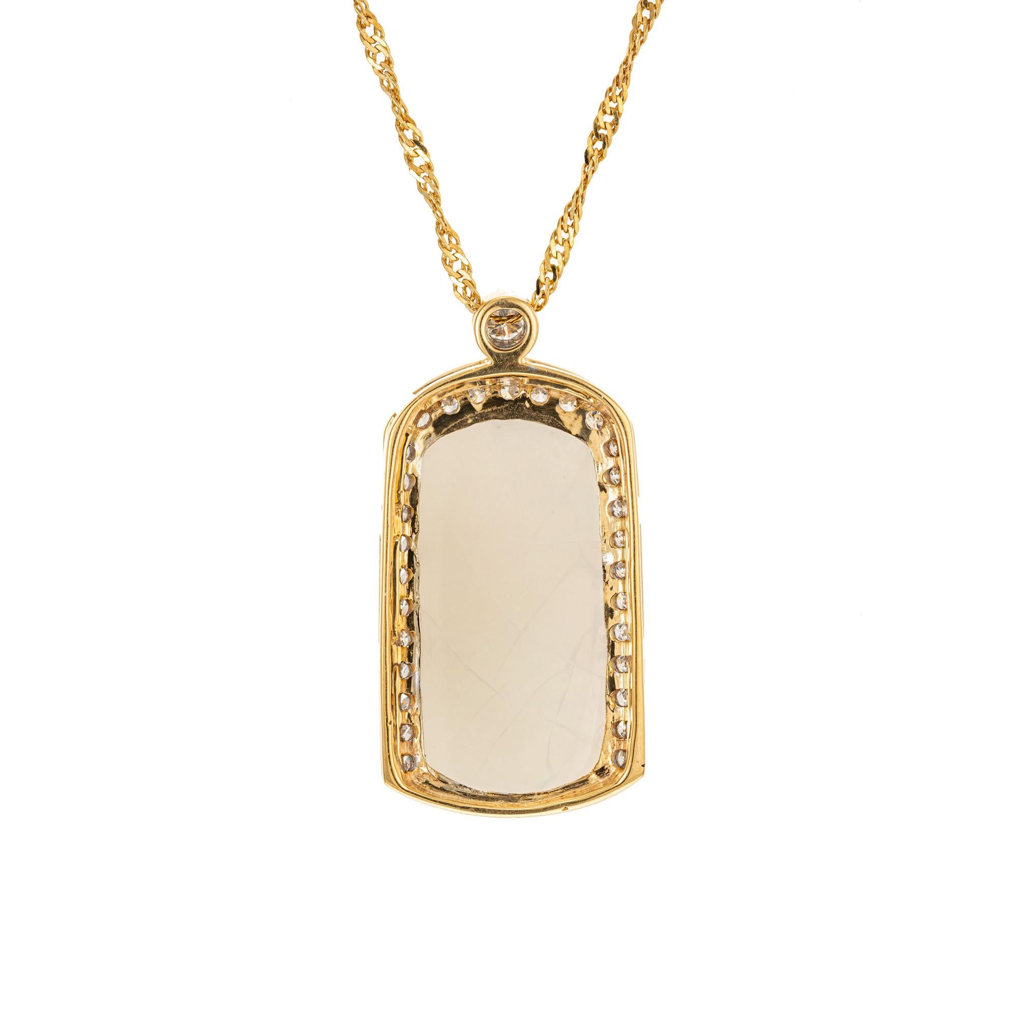 Round Cut TAJ 10.80 Carat Opal Diamond Halo Yellow Gold Pendant Necklace For Sale