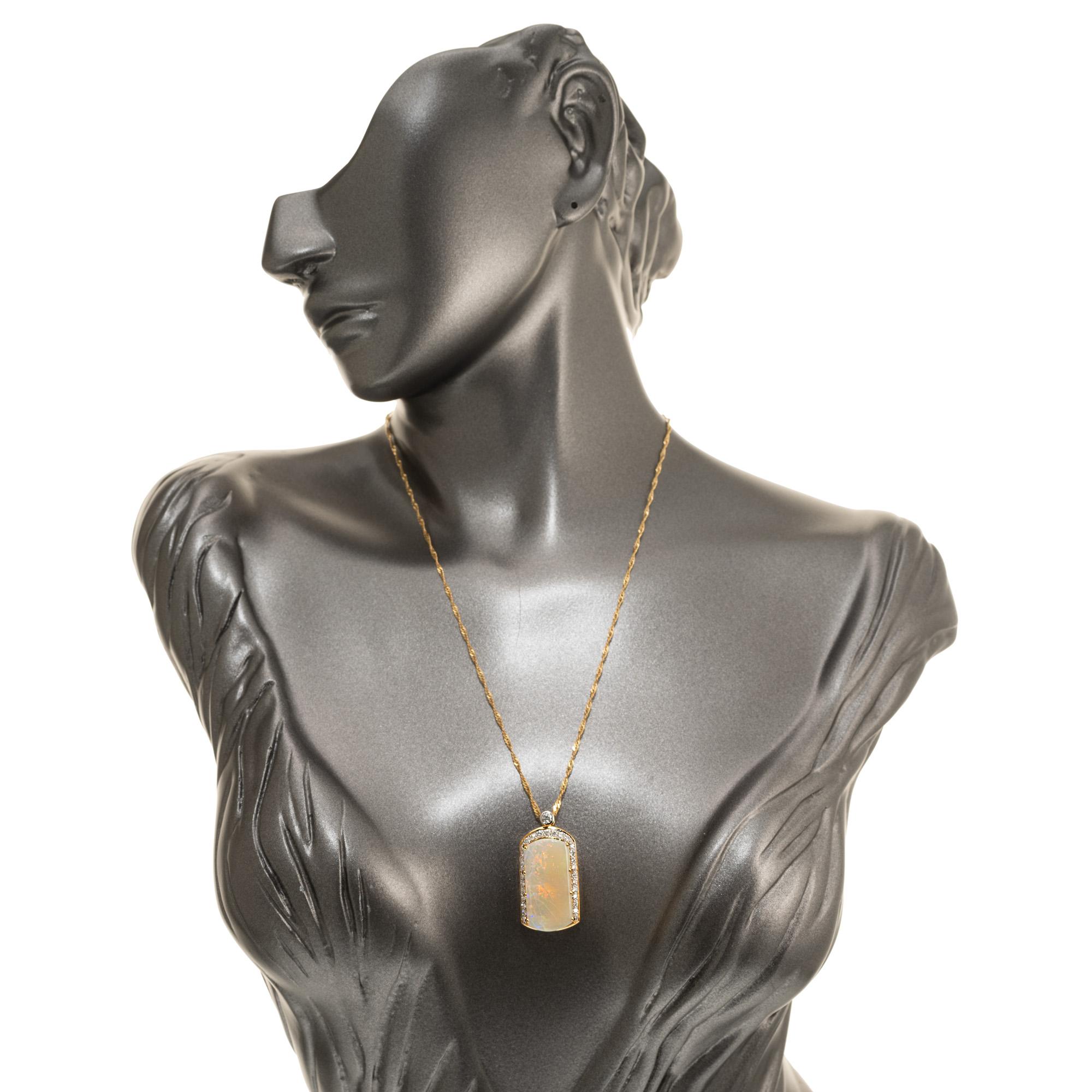 Women's TAJ 10.80 Carat Opal Diamond Halo Yellow Gold Pendant Necklace For Sale
