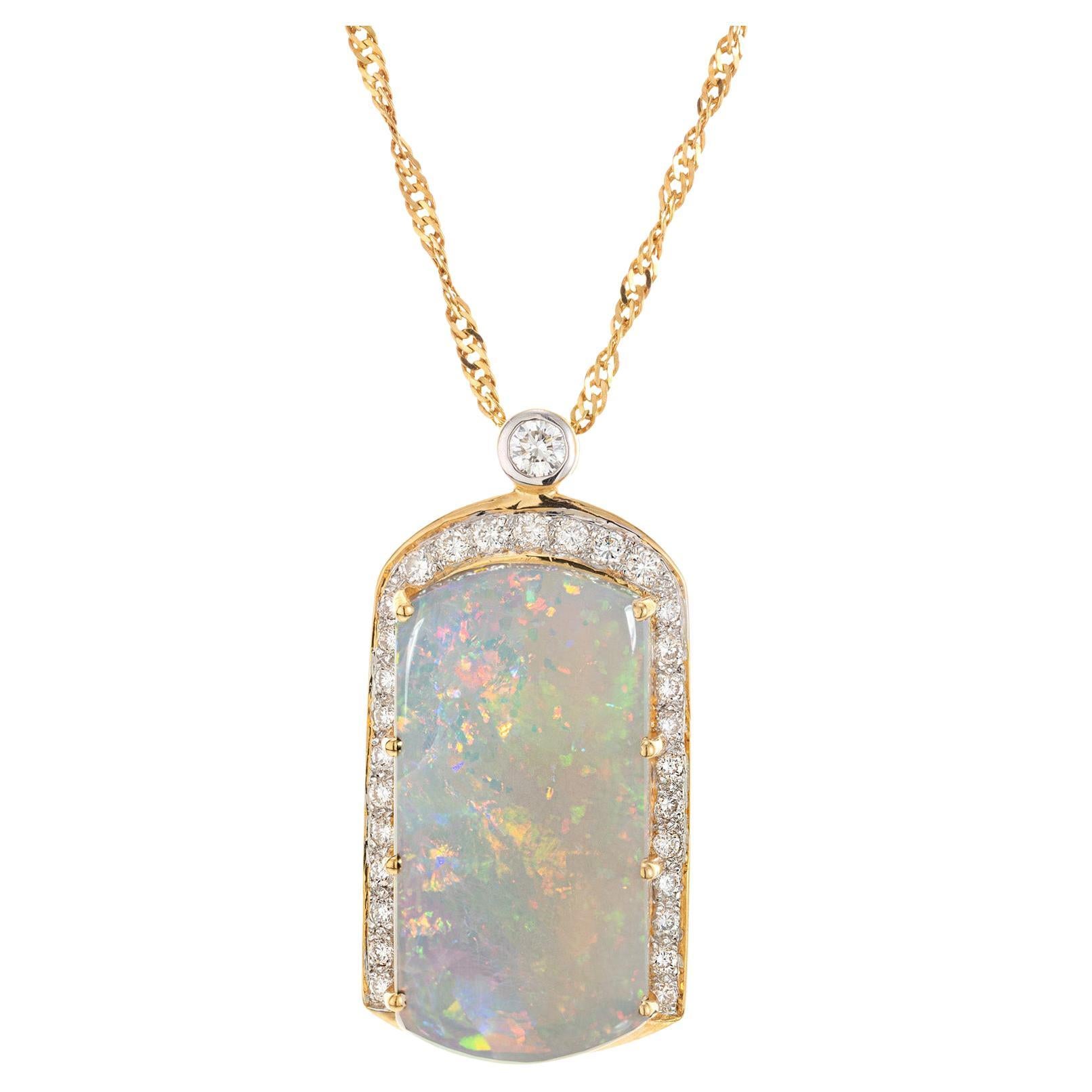 TAJ 10.80 Carat Opal Diamond Halo Yellow Gold Pendant Necklace For Sale