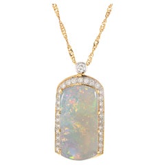 Retro TAJ 10.80 Carat Opal Diamond Halo Yellow Gold Pendant Necklace