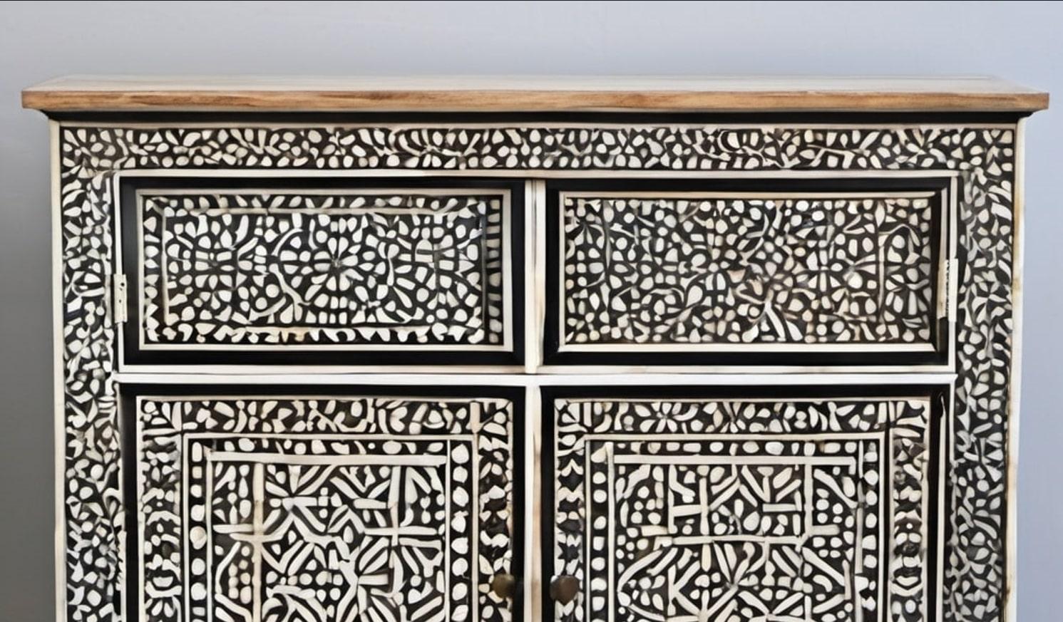 Mid-Century Modern Taj - Ai Designed Bone Inlay Cabinet For Sale