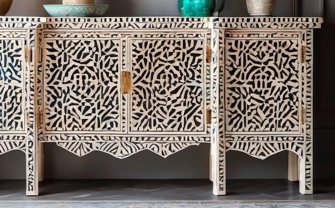 Mid-Century Modern Taj - Ai Designed Bone Inlay Sideboard For Sale