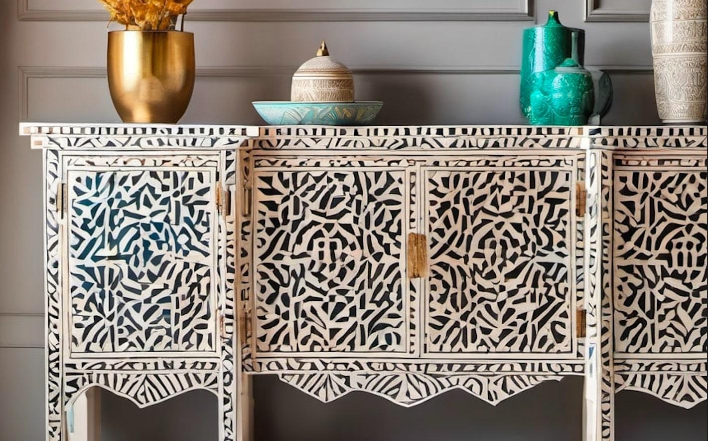 Introducing Our Taj Furniture Collection: A Fusion of Ancient Craftsmanship and Artificial Intelligence! 

Embark on a journey through time with our Taj Furniture Collection, where the rich heritage of ancient bone inlay technique meets the