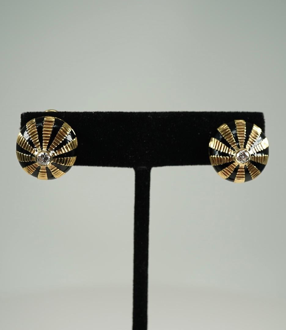 Taj Mahal Black Enamel Diamond Earrings by Jean Schlumberger for Tiffany & Co.  In Good Condition In Dallas, TX