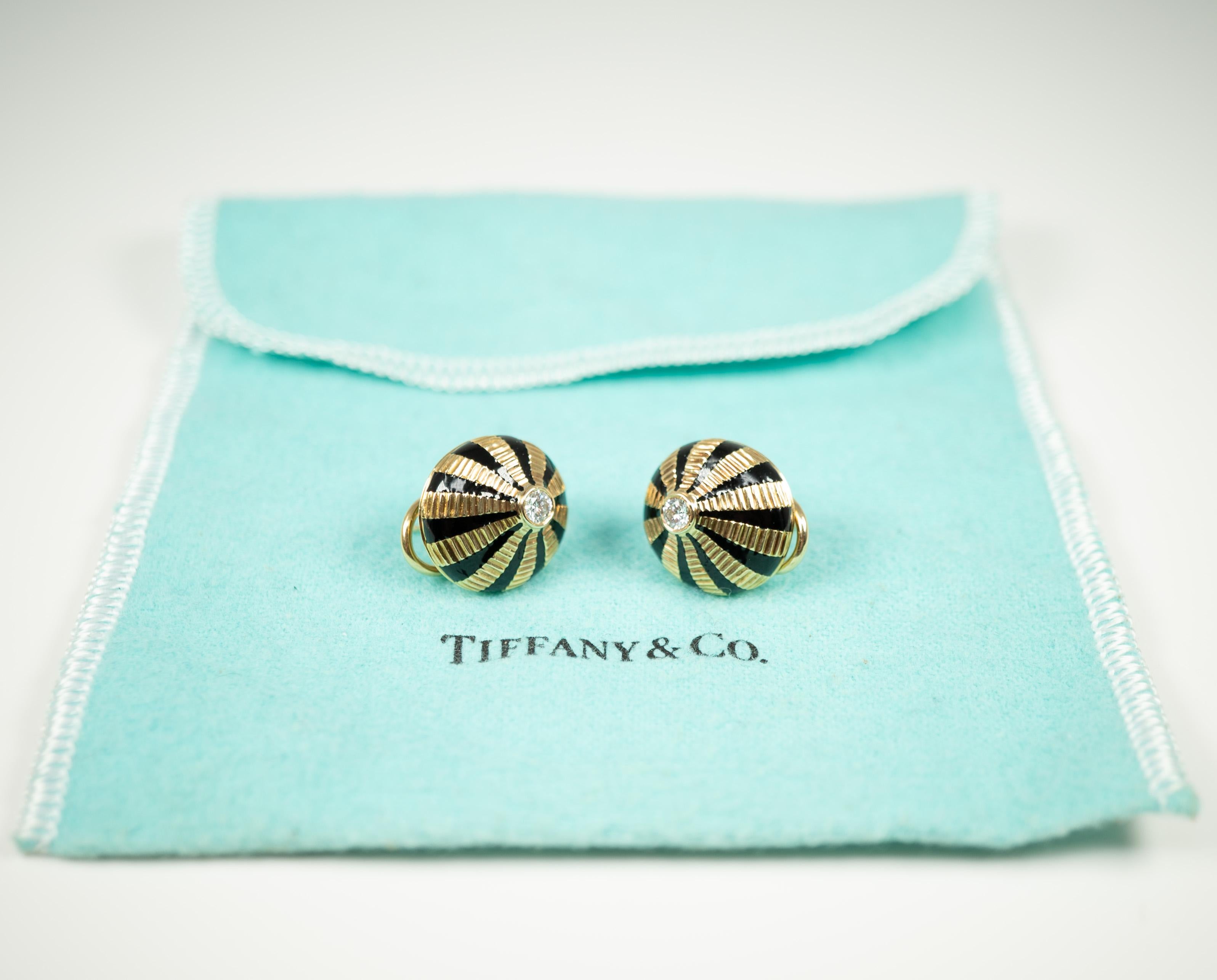 Taj Mahal Black Enamel Diamond Earrings by Jean Schlumberger for Tiffany & Co.  1