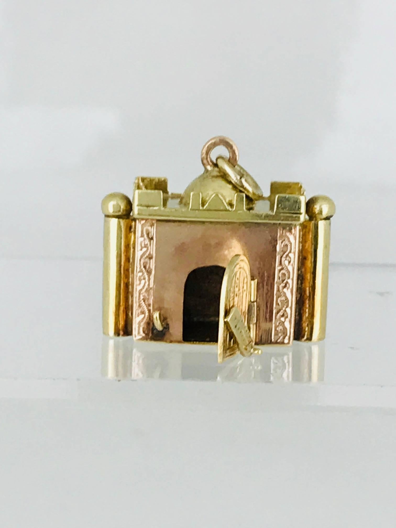 Modern Taj Mahal Charm, Pink and Yellow Gold with Movable Parts, Handmade, circa 1950 For Sale