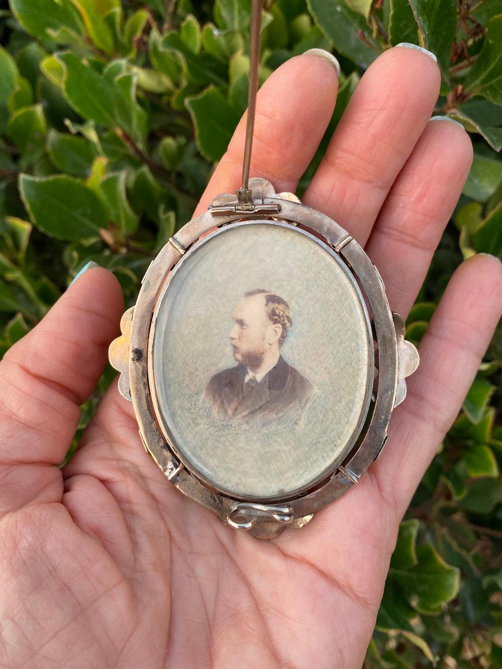 Women's or Men's Byzantine Cameo Pin and Picture Frame Circa 1800's Rare Hand Painted