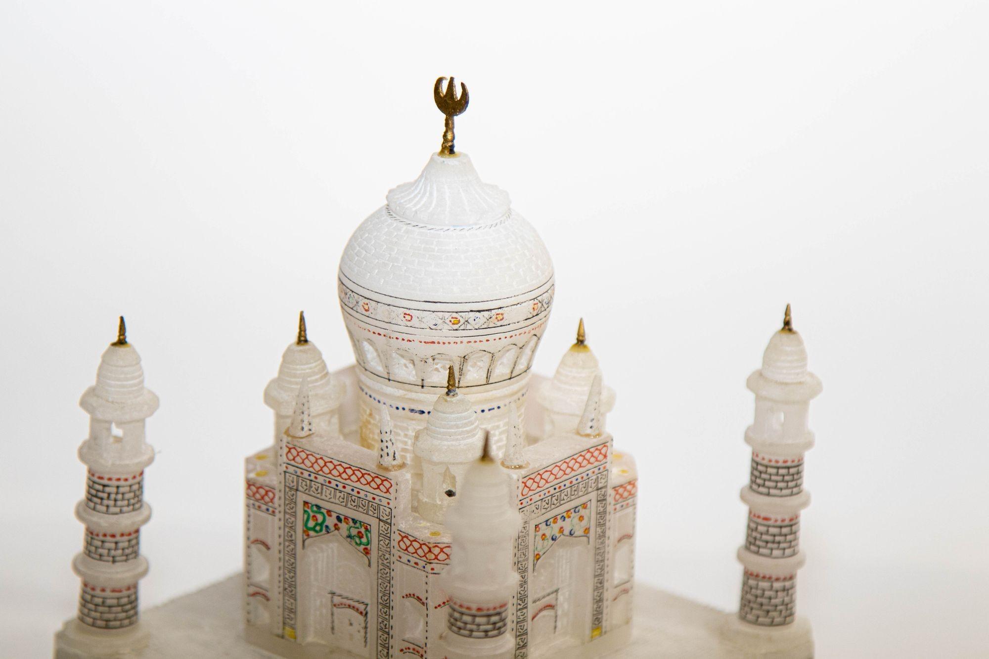 Moorish Taj Mahal White Marble Hand-Crafted Collectible Miniature Model For Sale
