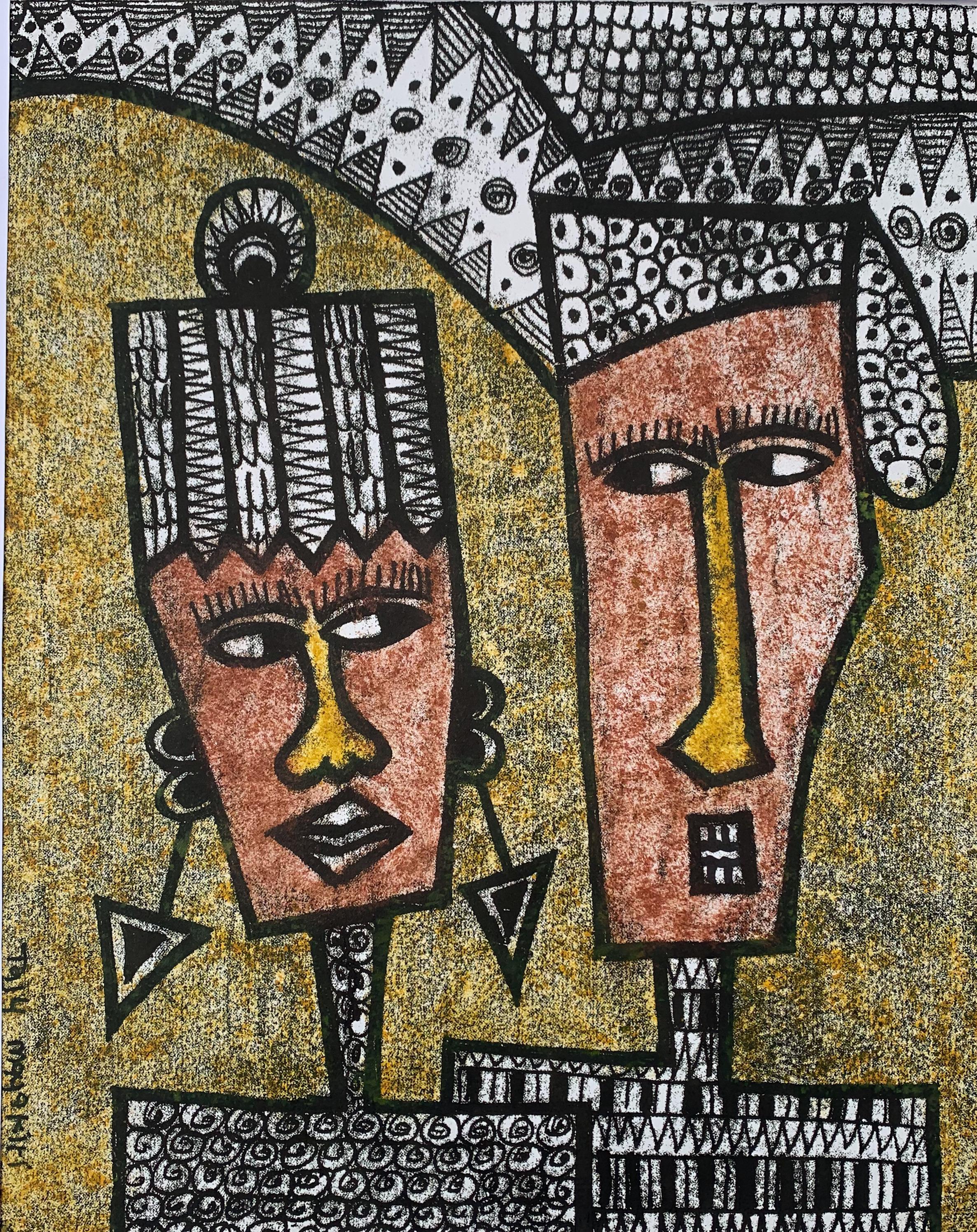 Taju Tijani Mayakiri Portrait Painting – Royal Couple (aus der Rückseite gefertigt)