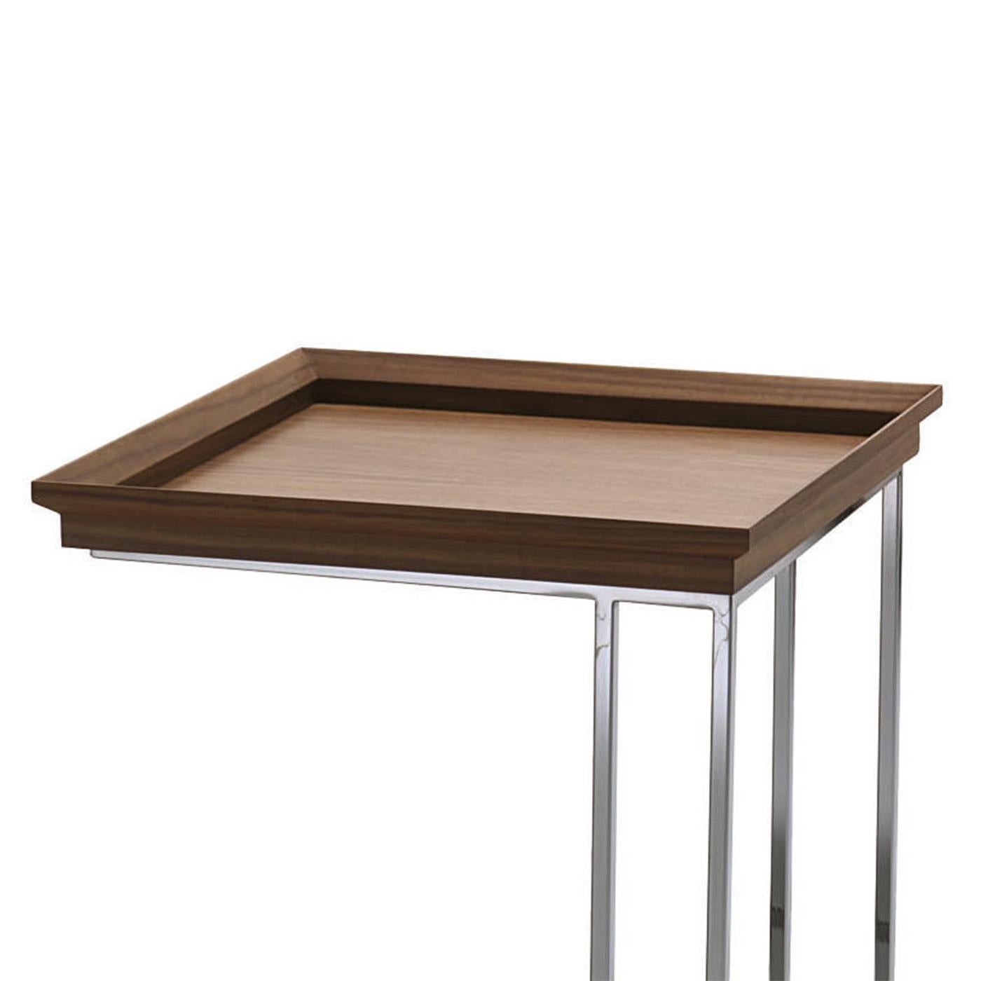 Side table Takahara chrome with solid brass base 
in brushed finish and with solid walnut wood tray.