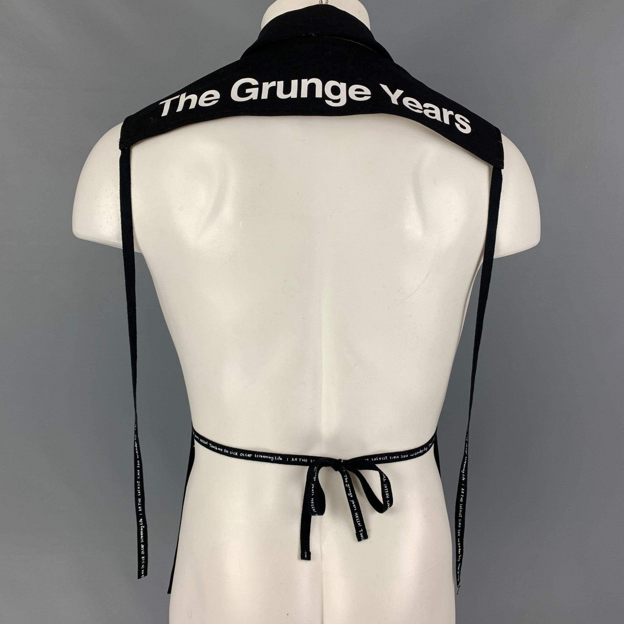 TAKAHIROMOIYASHITA Size 36 Black & White Logo Cotton Open Back Vest In Good Condition In San Francisco, CA