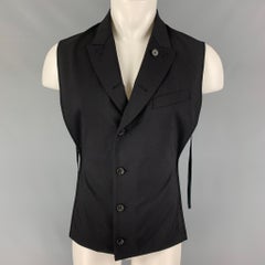 TAKAHIROMOIYASHITA Size 36 Black & White Logo Cotton Open Back Vest
