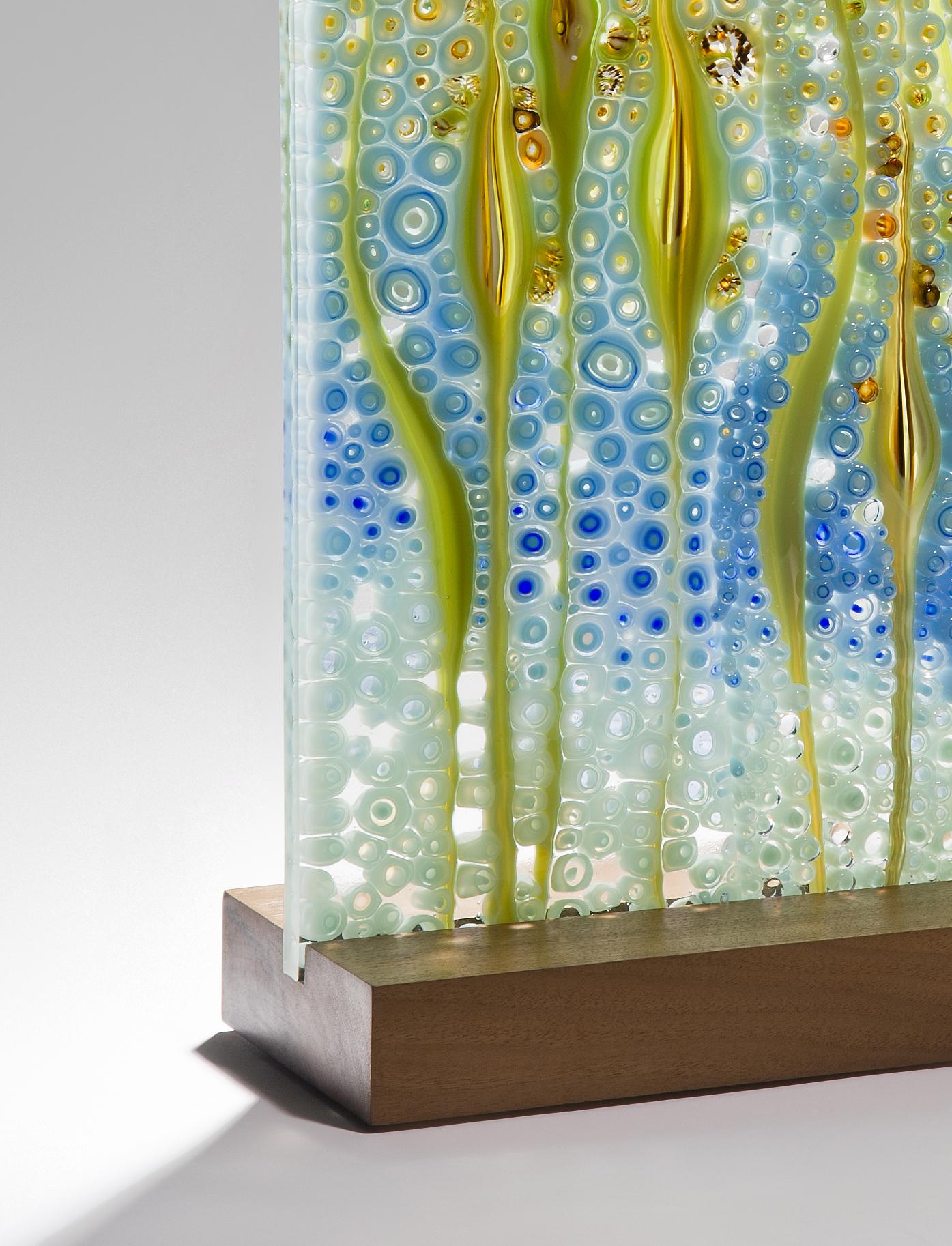 Hand-Crafted Takamaka Coconut Beach, a Unique Green & Blue Glass Sculpture by Sandra A. Fuchs