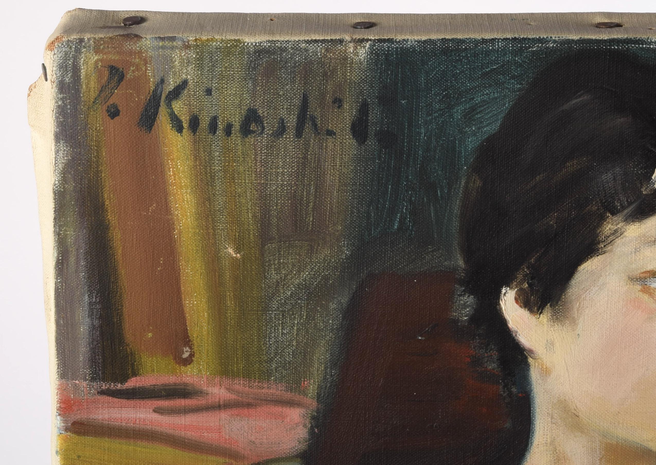 Takanori Kinoshita (1894-1973) Japanese Mid Century Portrait Painting  In Good Condition For Sale In Sarasota, FL
