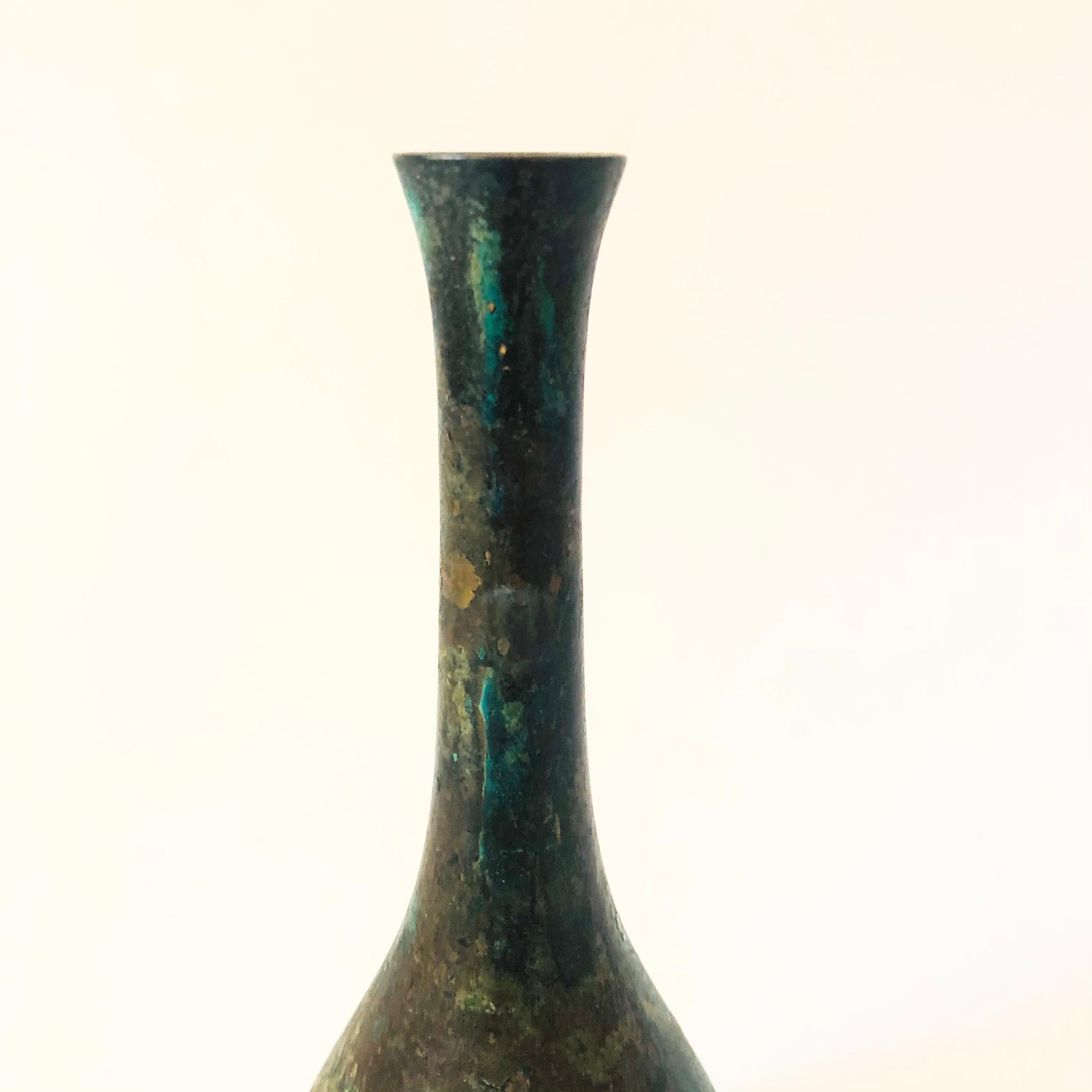 Mid-Century Modern Takaoka Doki Verdigris Bronze Patinated Vase - Japan