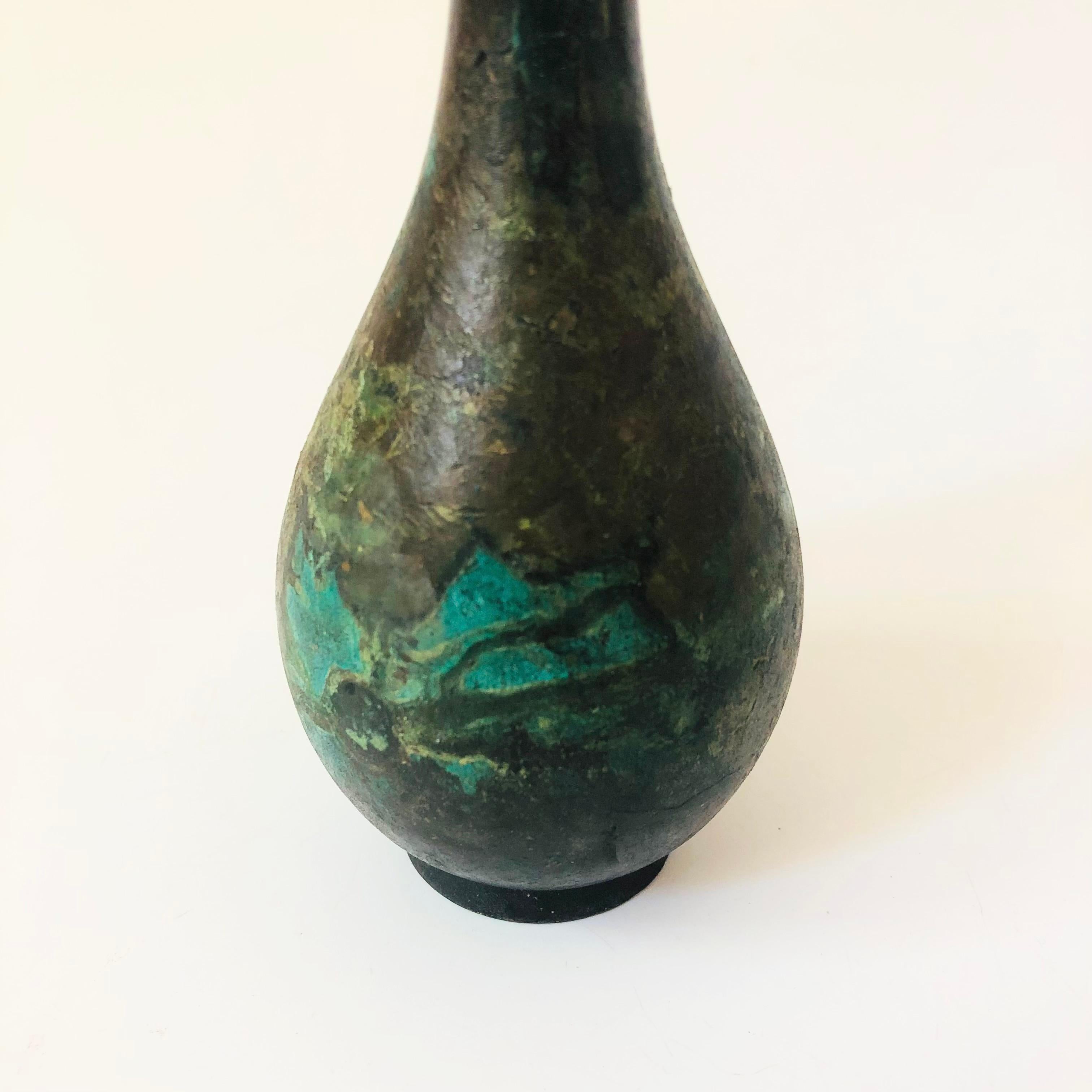 Japanese Takaoka Doki Verdigris Bronze Patinated Vase - Japan