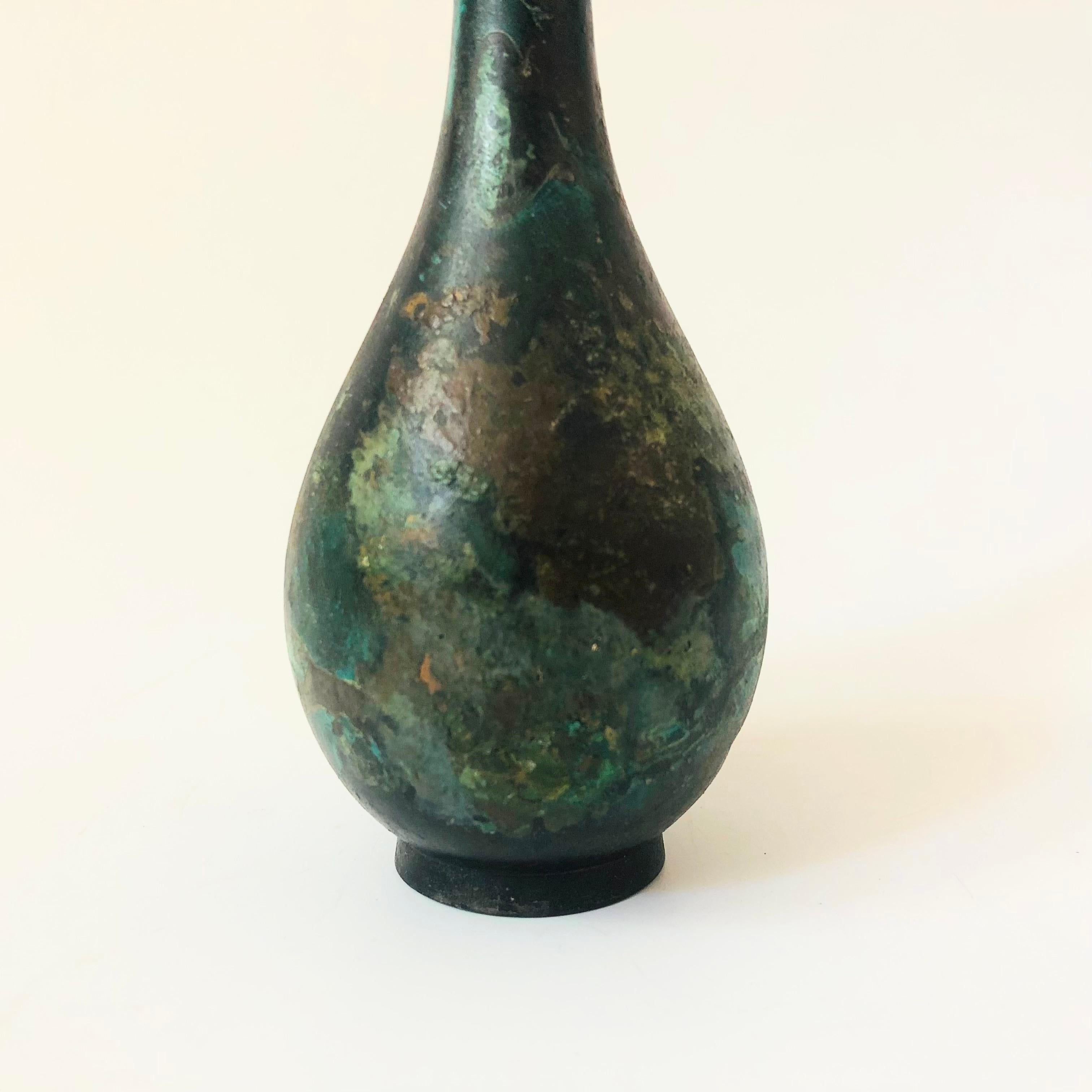 Takaoka Doki Verdigris Bronze Patinated Vase - Japan In Good Condition In Fairfield, CA