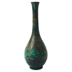 Takaoka Doki Verdigris Bronze Patinated Vase - Japan