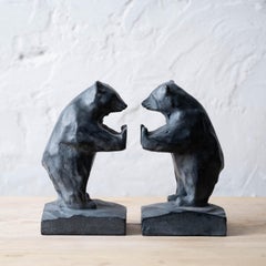Takaoka Tekki Cast Iron Bear Bookends, Urushi Finish, c.1990