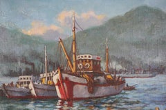 Mid Century Post Impressionist Nagasaki Harbor Oil Painting, Signed