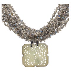 Takashi Maya NY Sterling Silver Labradorite Carved Jade Multi-Strand Necklace