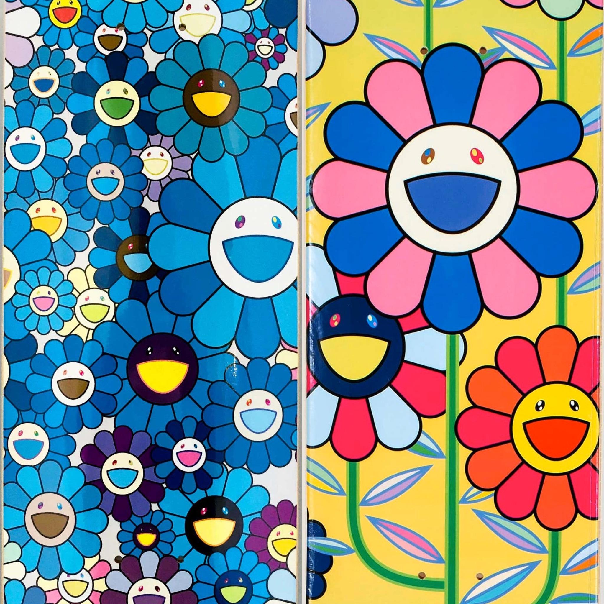 Takashi Murakami Flowers Skateboard Decks 2017 & 2019: Satz von 2 Werken:

Ein lebendiges Set von Takashi Murakami Wandkunst, das als limitierte Serie in Verbindung mit der Murakami-Ausstellung 2017 produziert wurde: The Octopus Eats Its Own Leg,