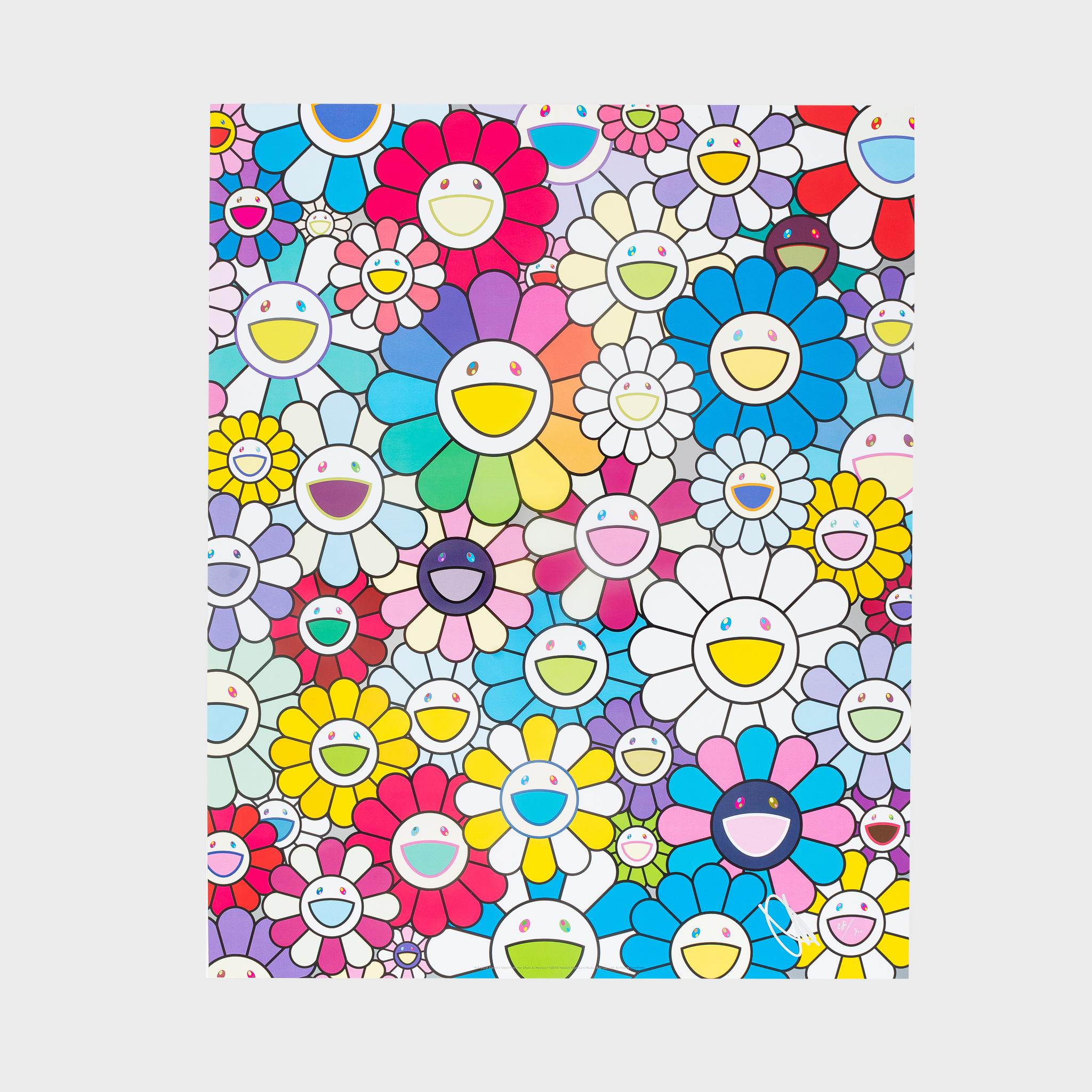 Takashi Murakami Print – Von den Stühlen zum Himmel gesehen, ein Feld mit Blumen