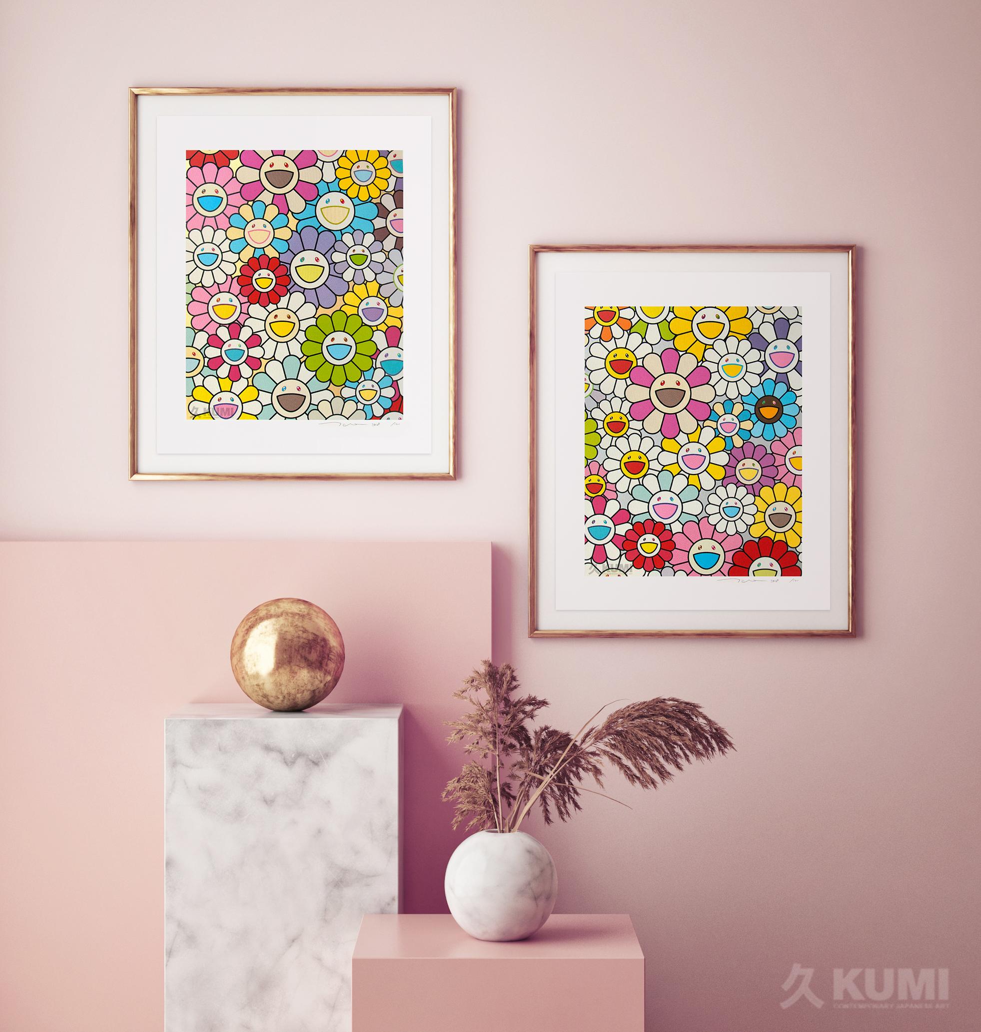 Ein kleines Blumengemälde: Rosa, Lila und viele andere Farben (Ed 100) Platin. – Print von Takashi Murakami