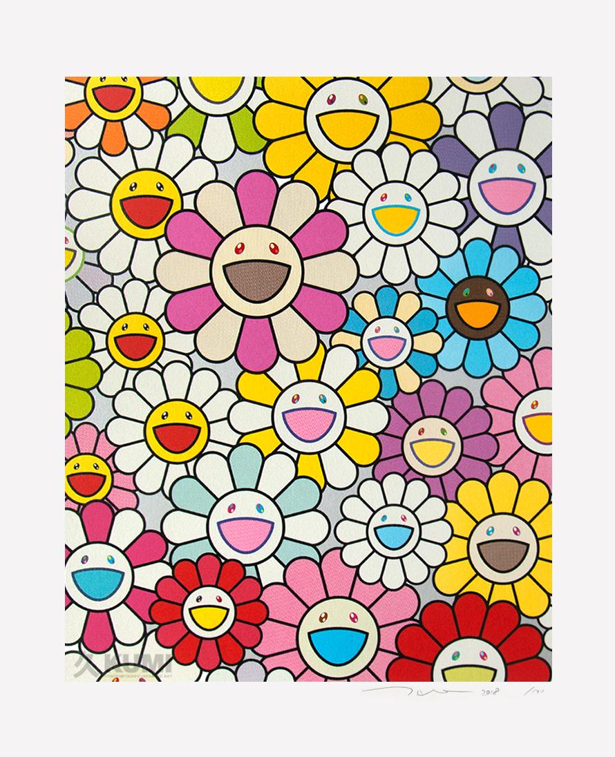 Interior Print Takashi Murakami - Une petite peinture de fleurs : rose, violet et bien d'autres couleurs (Ed 100) Platine.
