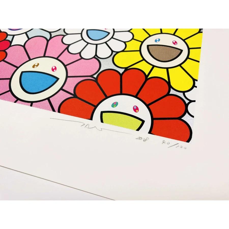 A Little Flower Painting: Pink, Purple and Many Other Colors - Beige Print by Takashi Murakami