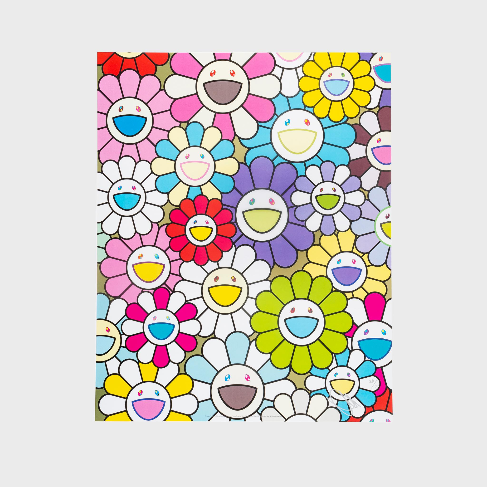 Takashi Murakami Print - A Little Flower Painting: Yellow, White, and Purple Flowers