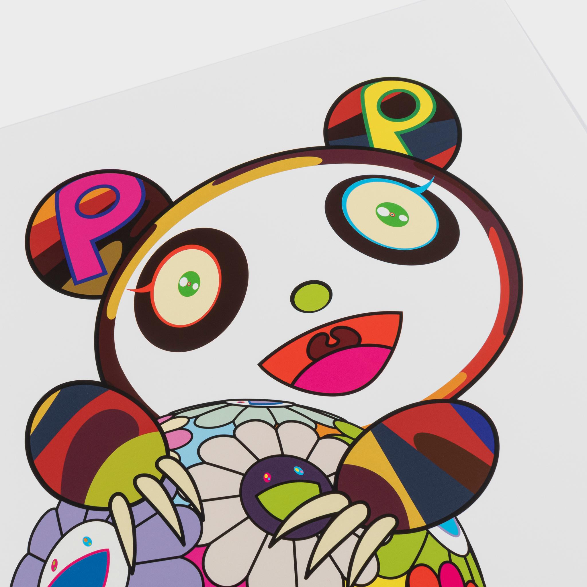Ein Pandajunges, das einen Blumenball umarmt (Zeitgenössisch), Print, von Takashi Murakami