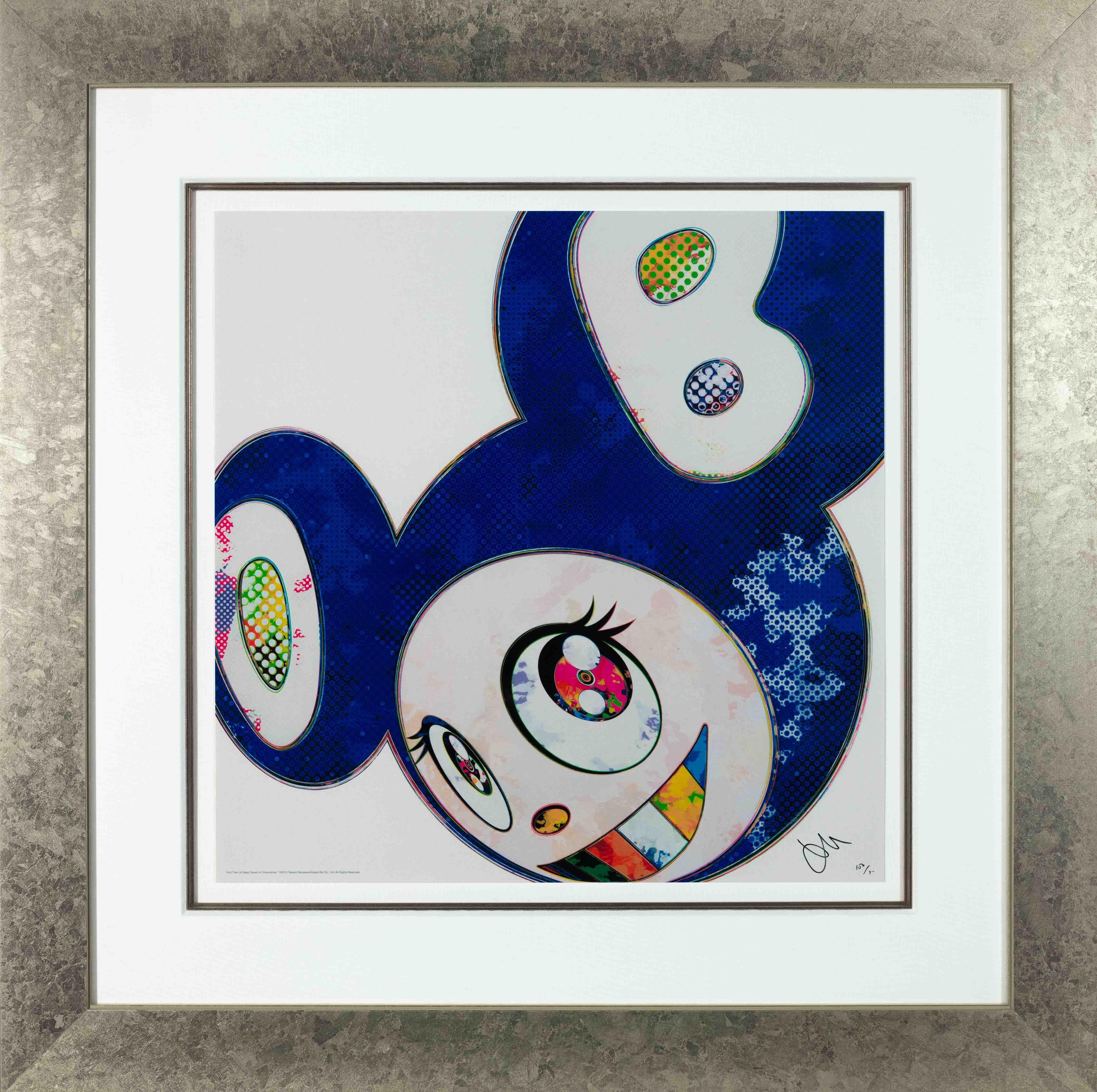 And Then (A Deep Ocean of Ultramarine) is an offset lithograph on paper, 19.75 x 19.75 inches, signed and numbered 150/300 lower right. Framed in a contemporary silver-tone frame.