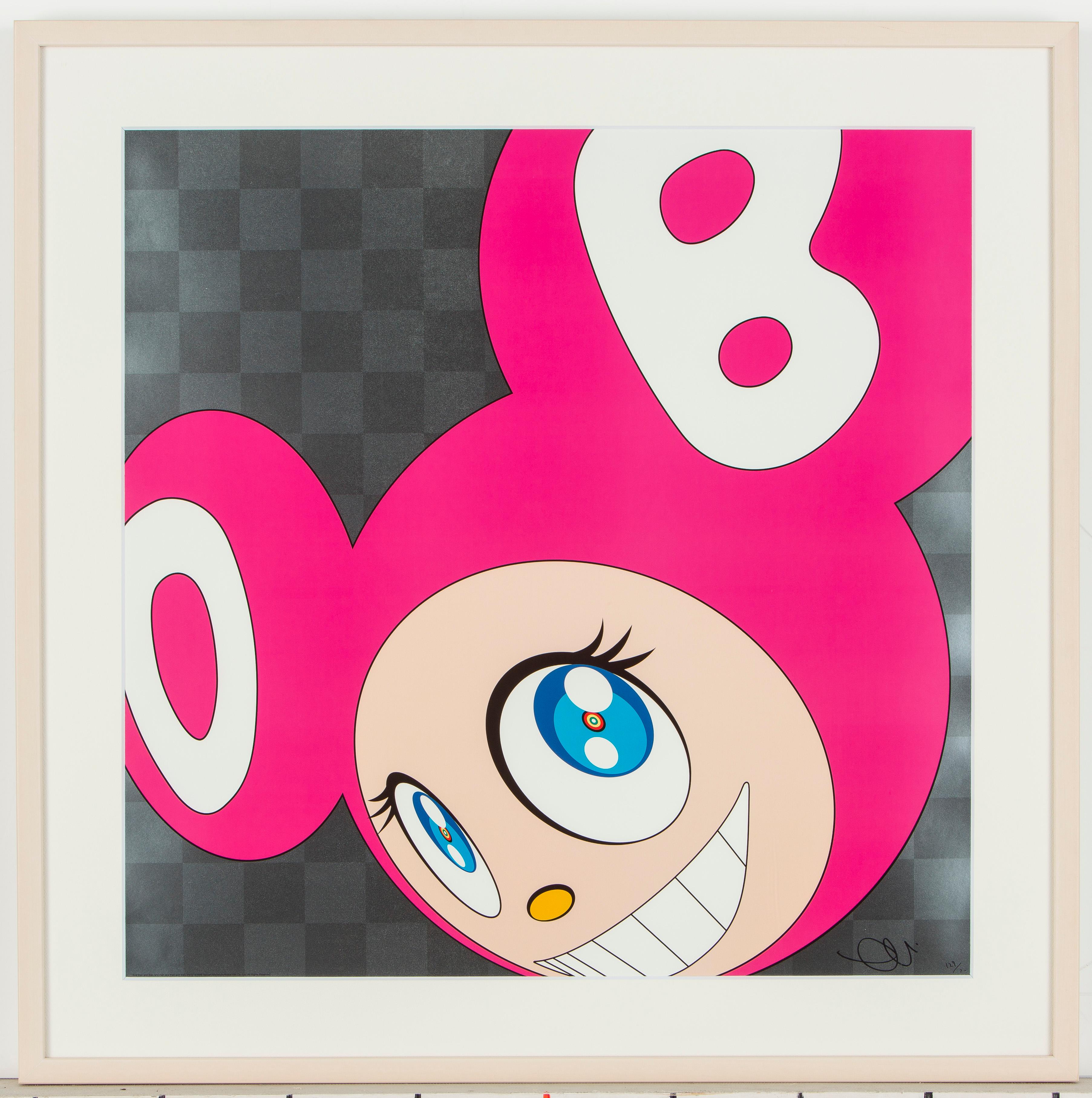 And Then and then and then and then and then (Pink), 1999 by Takashi Murakami
Offset print, in silver ink signed and numbered by the artist
26 4/5 × 26 4/5 in
68 × 68 cm
Edition 129/300

The design for Mr. DOB was inspired by several animated