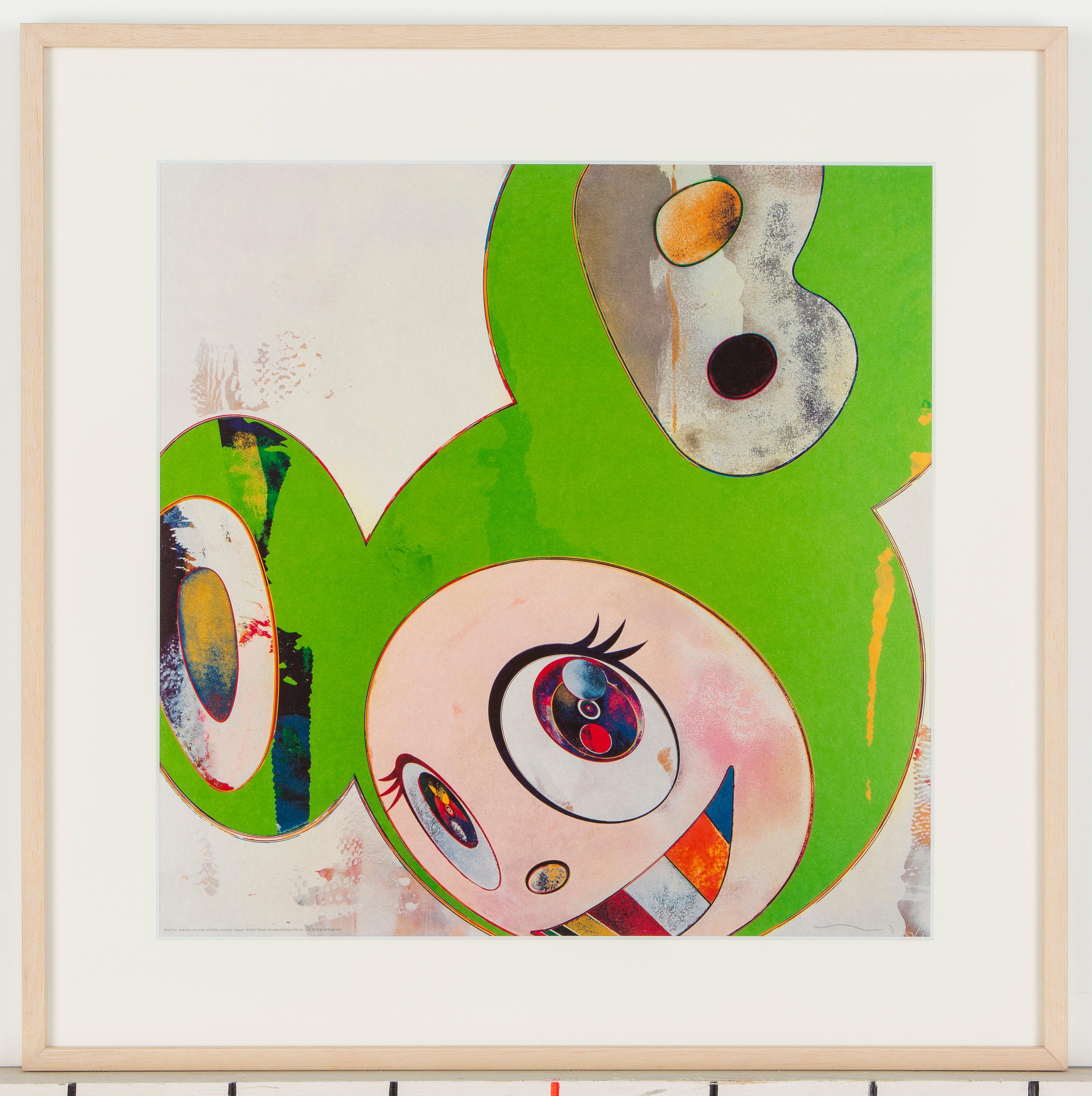 And then, and then and then and then and then/Kappa, 2006 by Takashi Murakami
Offset print, in silver ink signed and numbered by the artist
19 ³/₈ × 19 ³/₈ in
49.2 × 49.2 cm
Edition 57/300

The design for Mr. DOB was inspired by several animated