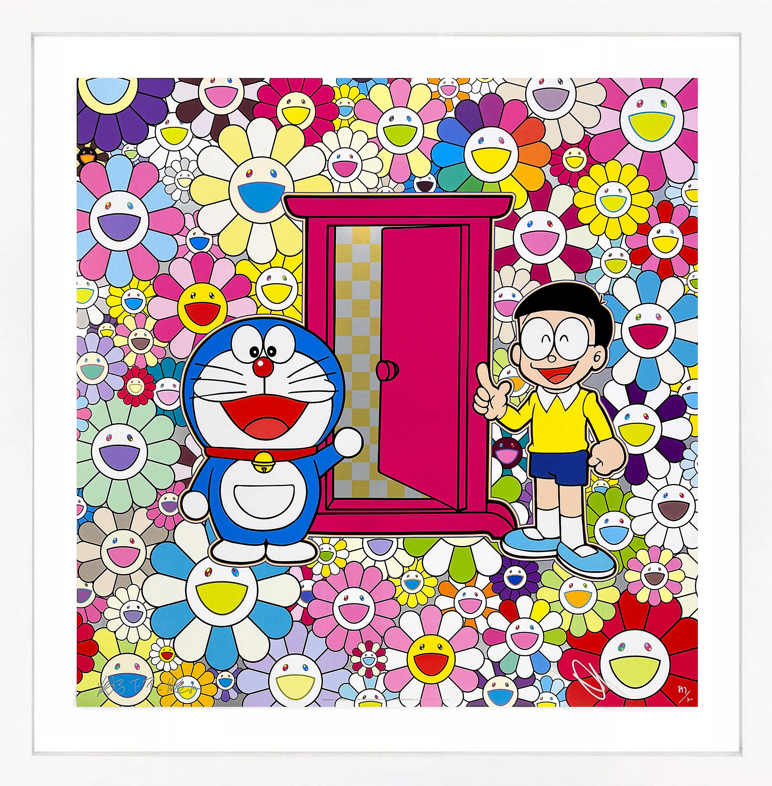 Takashi Murakami Portrait Print - Anywhere Door (Dokodemo Door) in the Field of Flowers (hand signed lithograph)