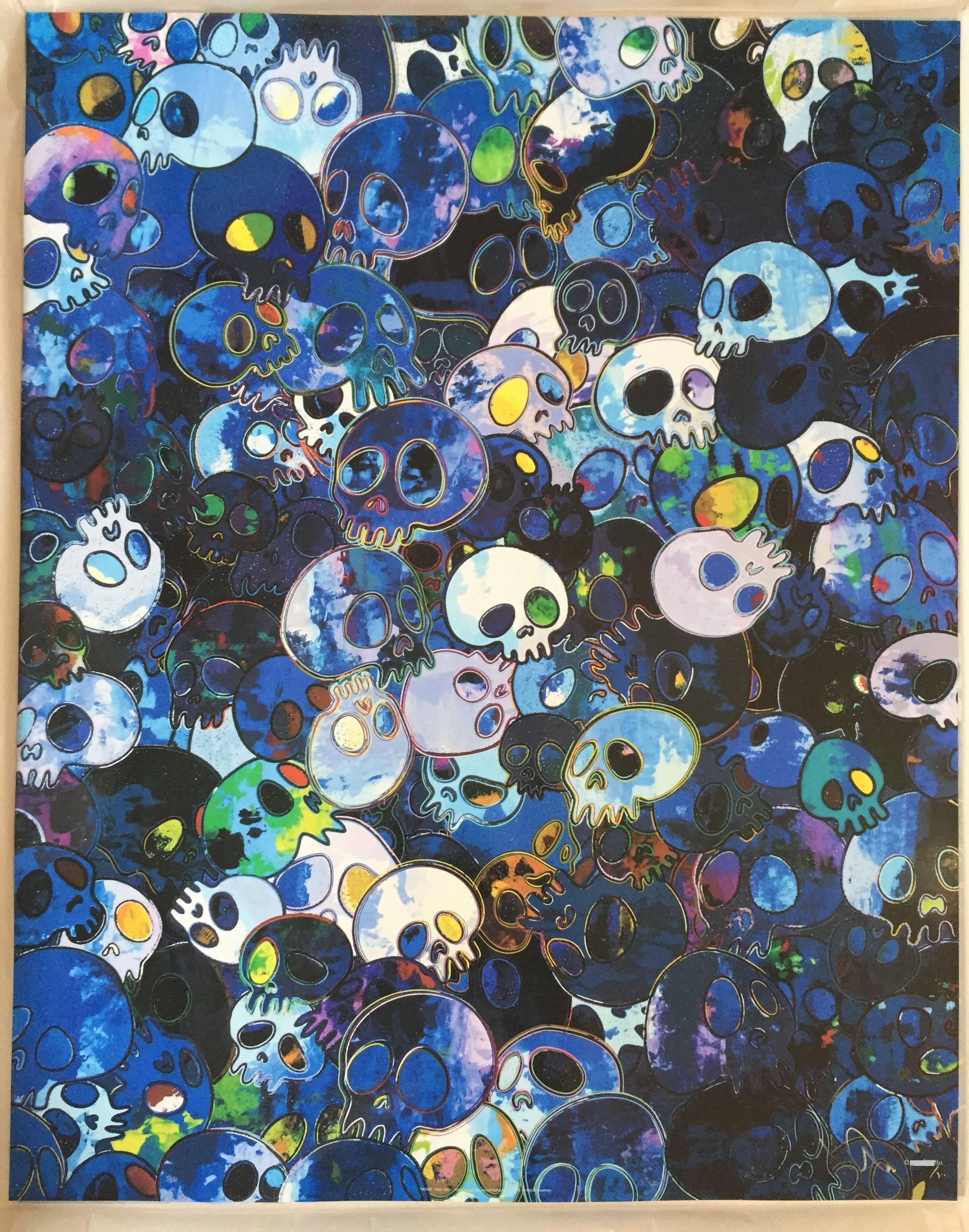 Takashi Murakami Abstract Print - Blue Skulls offset print - MCBST, 1959 - 2011 -   framing complimentary 