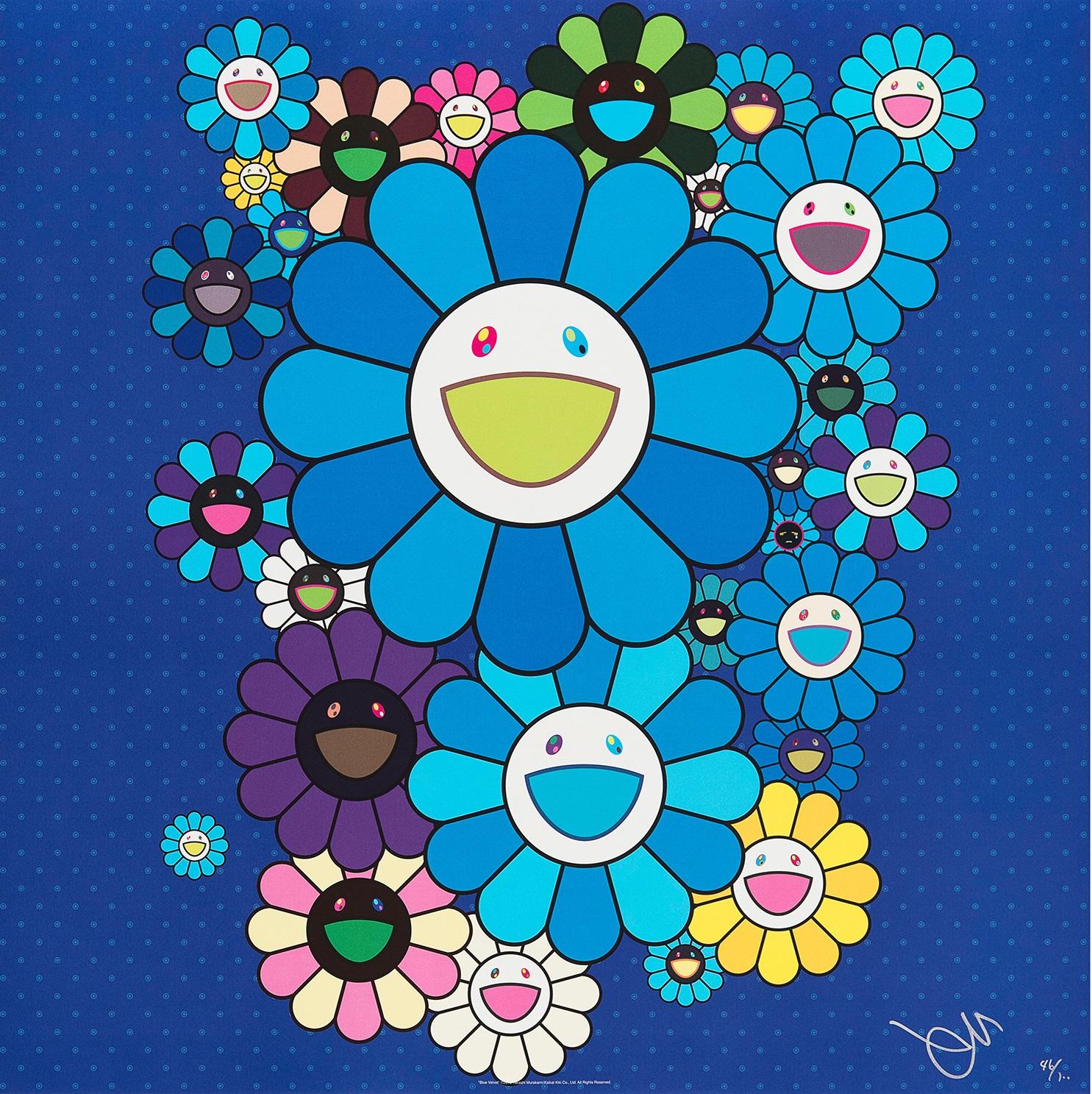 Blue Velvet, 2016 par Takashi Murakami
Impression offset, numérotée et signée par l'artiste
23 5/8 × 23 5/8 in
60 × 60 cm
Édition  218/300

Takashi Murakami est surtout connu pour sa combinaison contemporaine de beaux-arts et de culture pop. Il