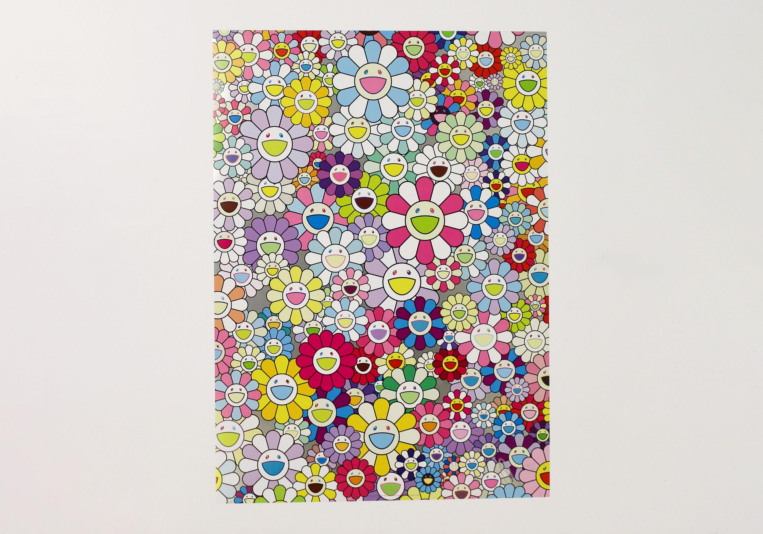 Takashi Murakami Print - Champagne Supernova: Multicolor + Pink and White Stripes