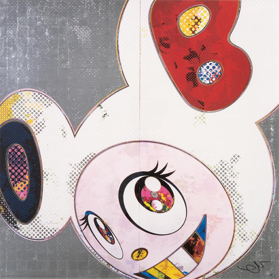 DOB in Pure White Robe (Navy and Vermilion) - Print by Takashi Murakami