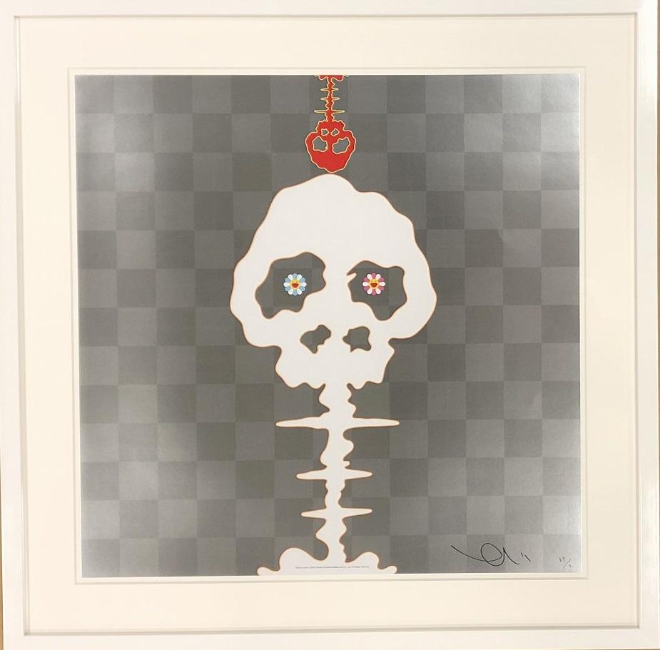 Dokuro (silver), 2000 by Takashi Murakami
Offset print, numbered and signed by the artist
in silver ink
19 11/16 × 19 11/16 in
50 × 50 cm
Edition  69/300

Dokuro (literally starving skeleton) are legendary creatures in Japan Mythology.
Dokuro are