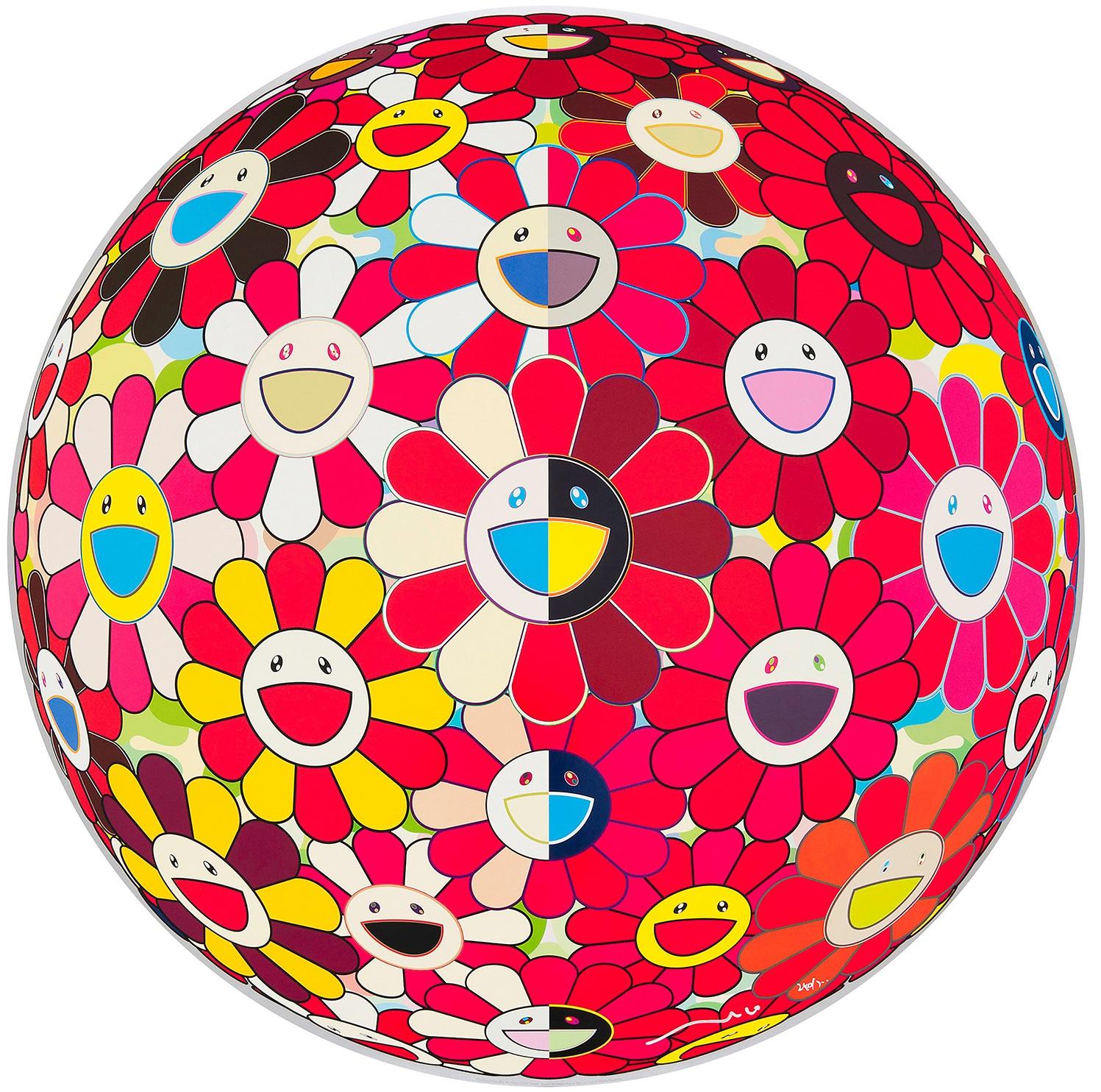 Flower Ball (3-D) Flauto magico, 2011 di Takashi Murakami
Carta tessuta, stampa offset in quadricromia, stampa a freddo, vernice lucida
Pubblicato da Kaikai Kiki Co., Ltd., Tokyo
28 di diametro
71 cm di diametro
Edizione 54/300

Takashi Murakami è