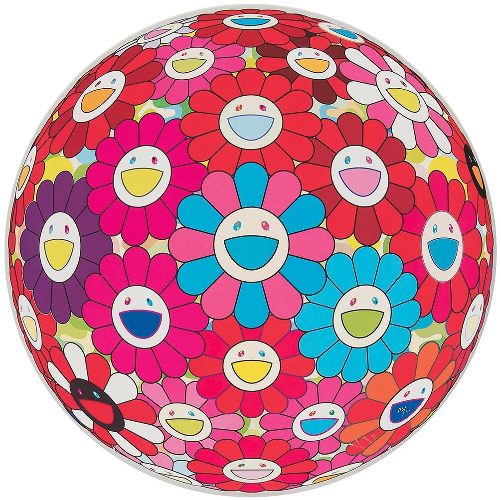 Flowerball (3D) - Blue, Red. Limited Edition (print) by  Takashi Murakami