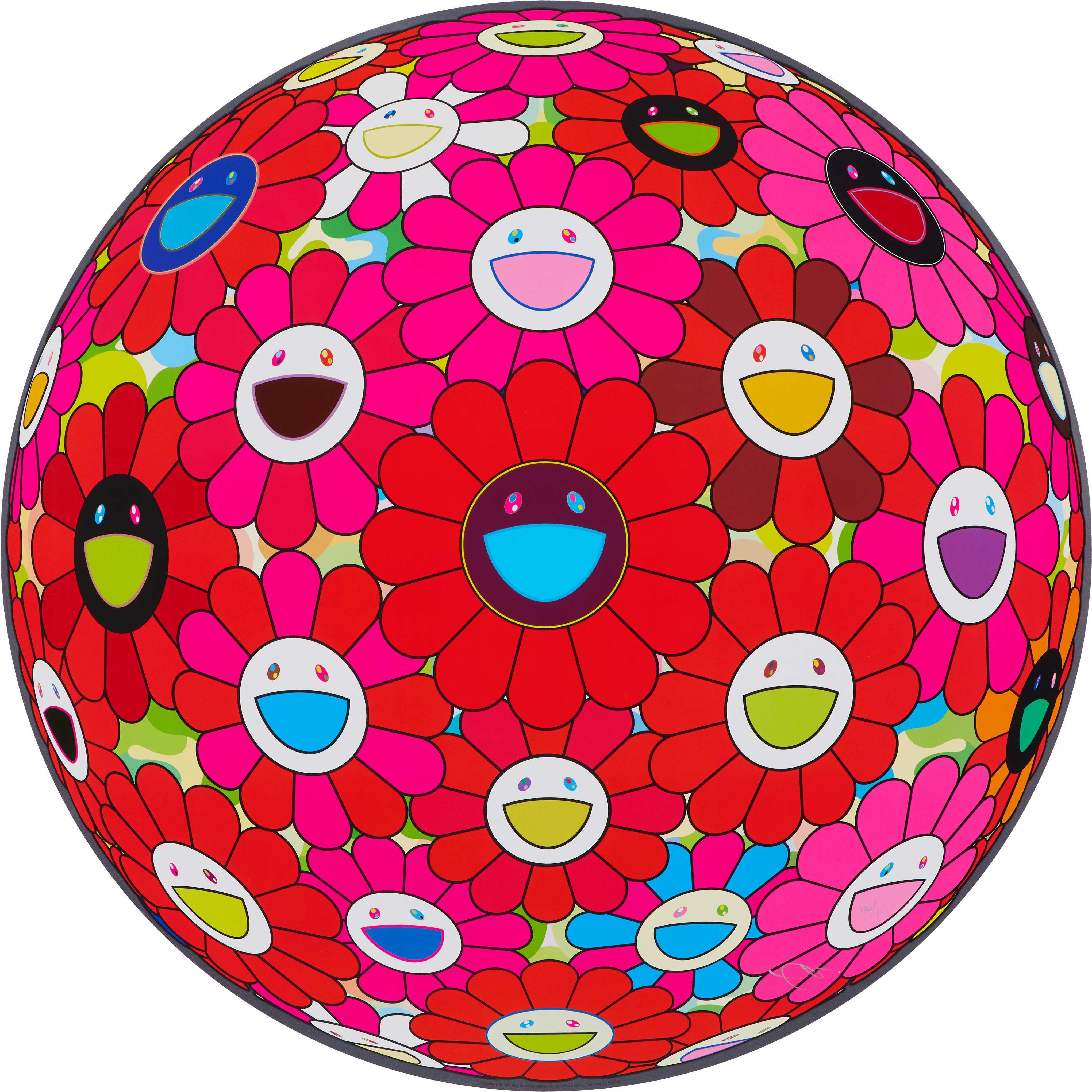 Blumenball (3D) – Rot, Rosa, Blau Limitierte Auflage (Druck) von  Takashi Murakami 